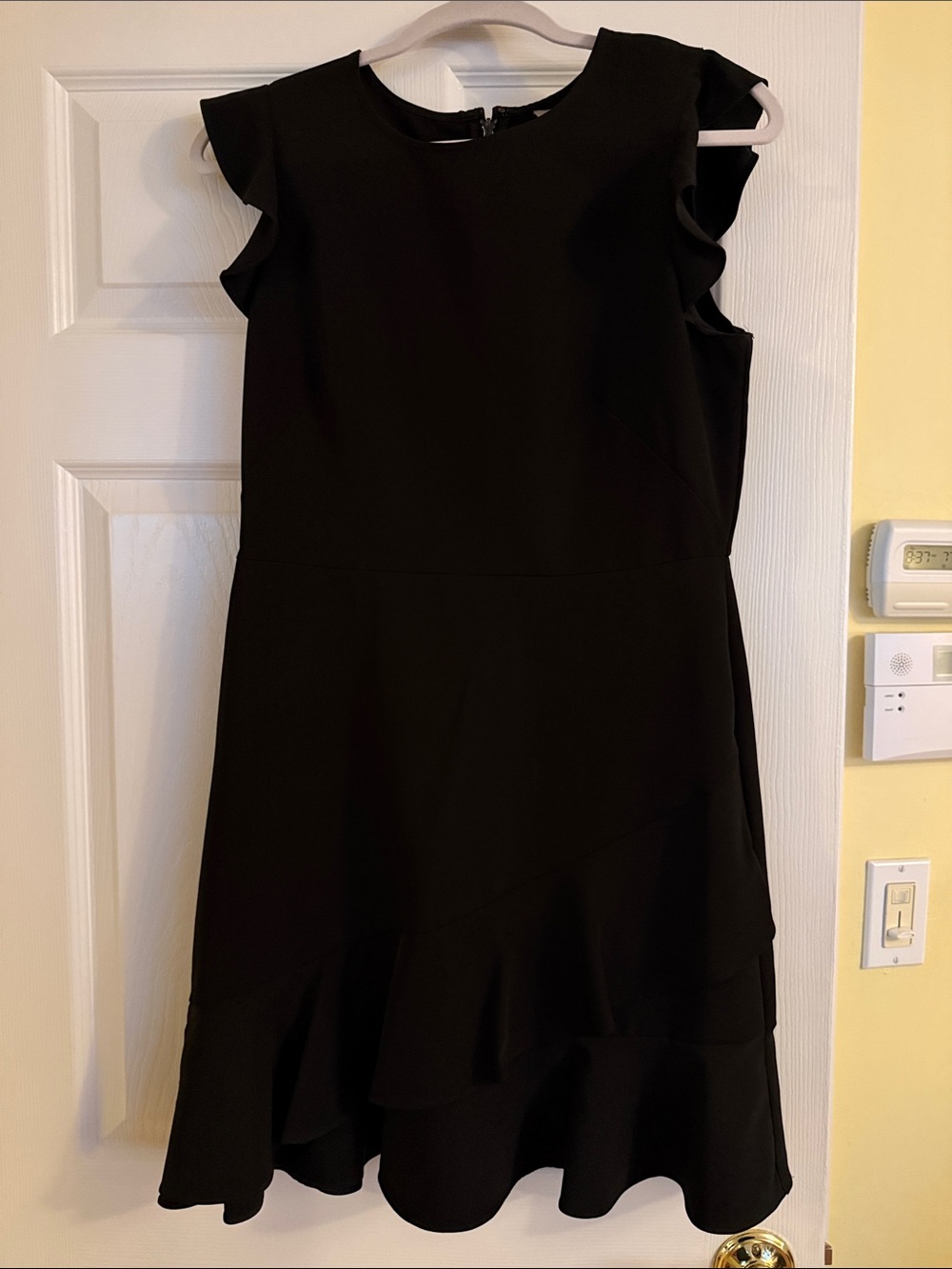 LOFT Black Midi Dress with Ruffle Hem